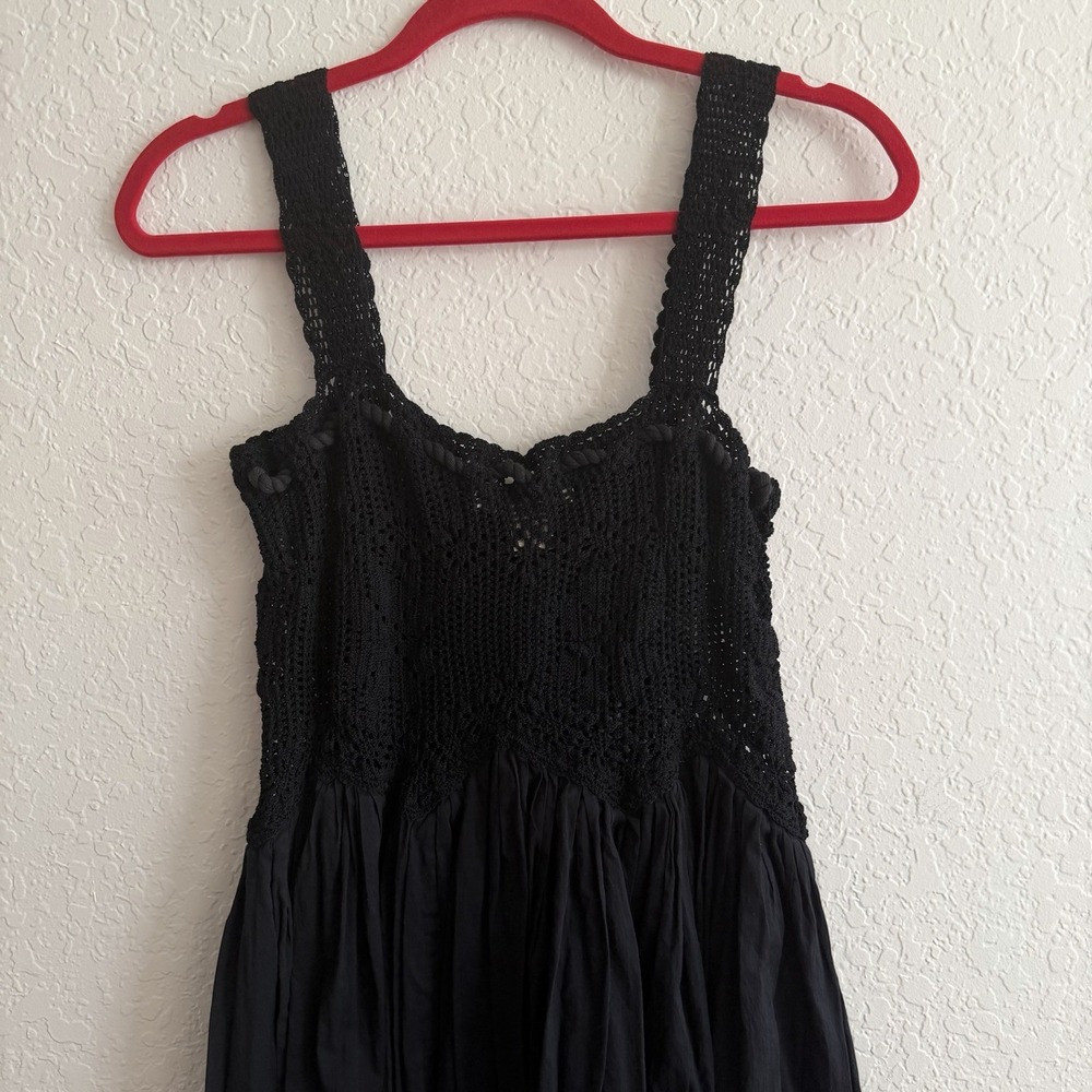 Vtg 90s Y2K Free People Crochet Dress Black Festival‎ Dark Boho Hand Knit Rare - Picture 5 of 8